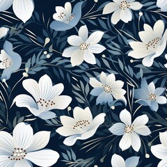 Elegant White and Grey Floral Seamless Pattern Design

