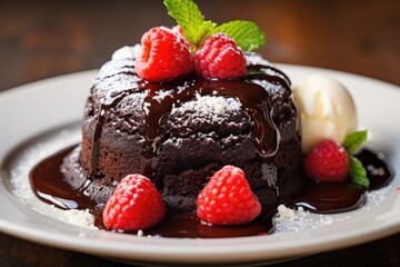 Warm Lava cake. Sweet white food. Generate Ai