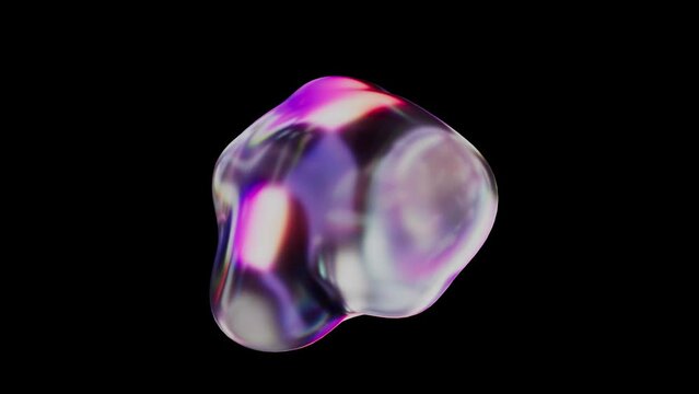 Droplet of liquid with a holographic surface. Abstract background in purple and red colors. Seamless vj loop. Dynamically moving abstract form.