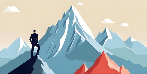 Smart businessman professional for success invest business standing on top of mountain