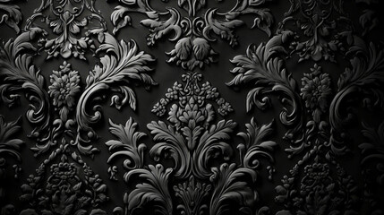 Black Damask pattern. Carving floral pattern. Classic elegance of Damask backgrounds