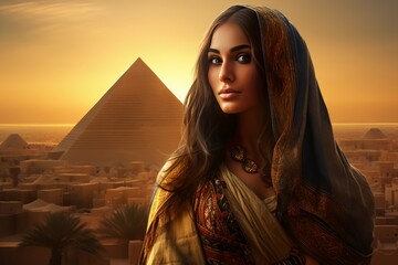 Traditional Egyptian woman. Portrait face fashion. Generate Ai