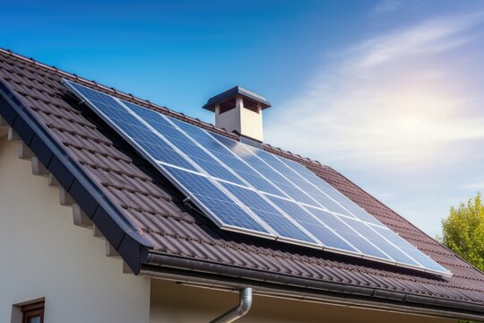 Solar panels on the roof of the house Shows the use of renewable energy in daily life.by Generative AI.