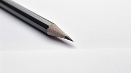 Extreme close-up of a simple, unadorned pencil on a blank sheet of paper.