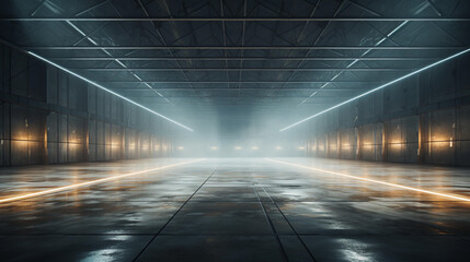 Empty large warehouse with concrete floor illustration