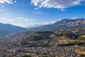 Obraz premium Aerial view of the town of Huaraz, Ancash.