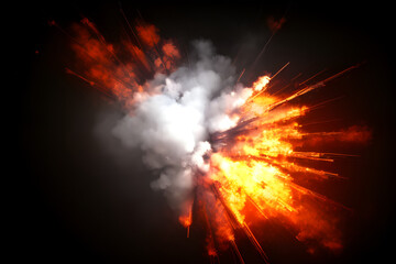 Smoke bursting from a volatile explosion burst in midair on black background