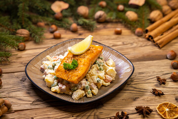 Christmas baked salmon with potato salad