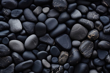 Fototapeta na wymiar A pile of black rocks. Generative Ai