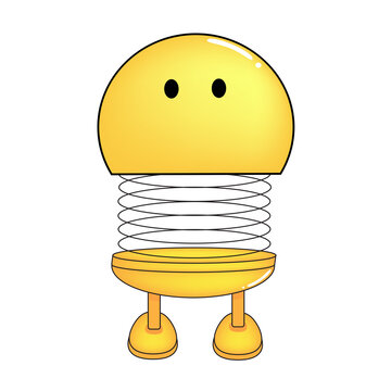 Vector illustration of spiral emoticon with body and legs. Spiral Emoji cartoon doesn't want to say a word. Cute emoticon, child icon.