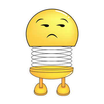 Vector illustration of spiral emoticon with body and legs. Cartoon Emoji spiral doesn't care. Cute emoticon, child icon.