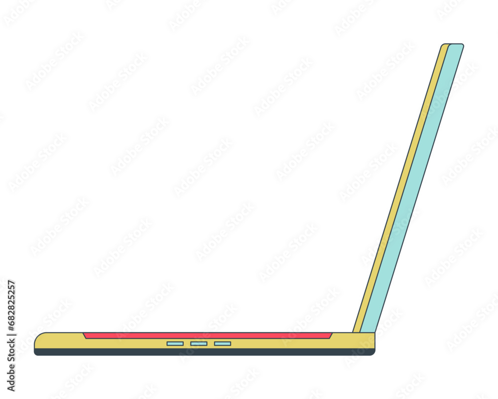 Aufkleber open laptop side view 2d linear cartoon object. notebook modern technology isolated line vector elem