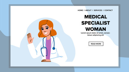 clinic medical specialist woman vector. stethoscope female, health diagnosis, health care clinic medical specialist woman web flat cartoon illustration