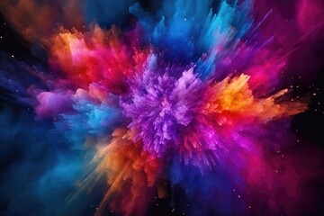 Fototapeta na wymiar Luminous Explosion: Crystalline Neon Powder Unleashes a Dazzling Spectrum on the Abyss