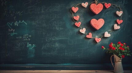 A corner featuring a heart-shaped chalkboard with sweet love notes written on it. - Powered by Adobe