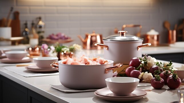 Close up view of kitchen with rose gold .UHD wallpaper