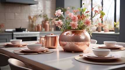 Close up view of kitchen with rose gold .UHD wallpaper
