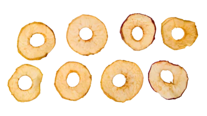 Foto op Plexiglas Dried apple slices isolated on white background. Top view. Flat lay. © Таня Микитюк