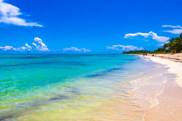 Fototapeta na wymiar Tropical Caribbean beach clear turquoise water Playa del Carmen Mexico.