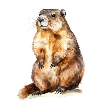 watercolor painting of a groundhog isolated on white background