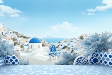 Historic Greece day vacation background. Panoramic beauty. Generate Ai - obrazy, fototapety, plakaty