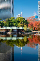 Hamarikyu Gardens, a Japanese urban park in central Tokyo