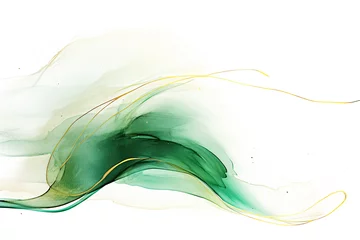 Poster Abstract Emerald Green and Gold Alcohol Ink Marble Background with Copy Space © ChinnishaArts