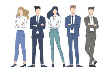 Business people standing together with team leader on the center. Vector illustration.