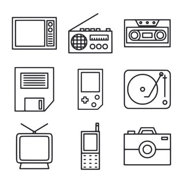 set of icons retro device