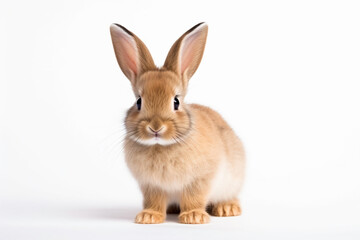 a small rabbit is standing on a white surface