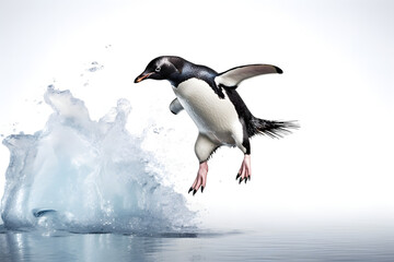 Adelie penguin jumping between two ice floes. generative ai.