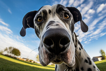 a dalmatian dog looking at the camera