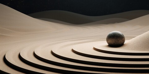 Fototapeta na wymiar Generative AI, Zen garden with sand and stones, hypnotic simple illustration, calm relax and meditation concept 