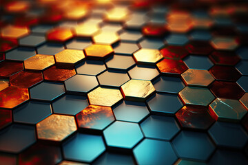 Hexagon geometric pattern background with a surreal twist, morphing into abstract shapes and colors, Generative Ai