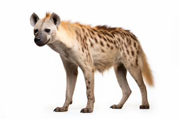 a hyena standing on a white surface