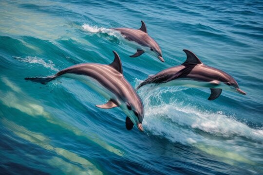 Photo of dolphins jumping in the ocean