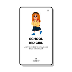 student school kid girl vector. backpack book, little pupil, childhood s student school kid girl web flat cartoon illustration