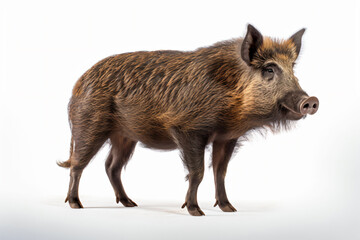 a wild boar standing on a white surface