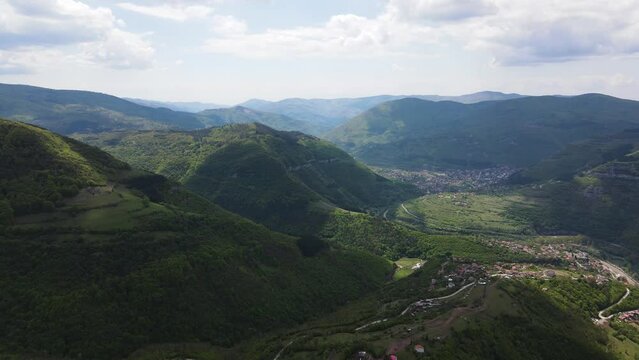 Amazing Aerial view of iskar gorge near village of Bov, Balkan Mountains, Bulgaria
