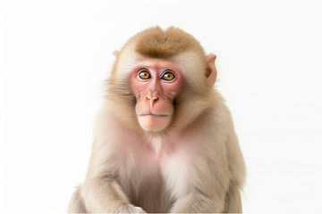 a monkey with a pink face and a white background