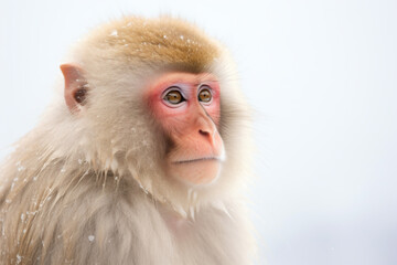a monkey with a pink eye and a white face