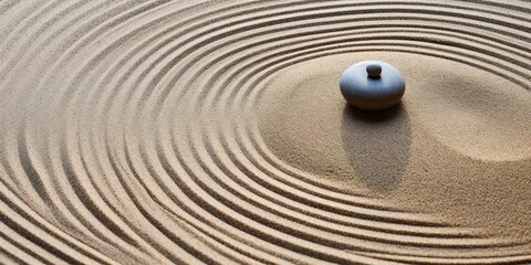 Fototapeta na wymiar Generative AI, Zen garden with sand and stones, hypnotic simple illustration, calm relax and meditation concept 