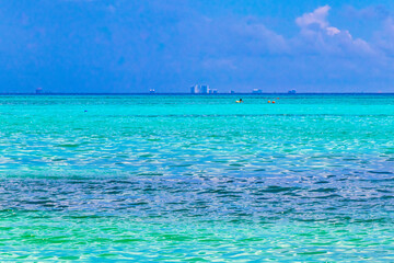 Tropical caribbean sea panorama view to Cozumel island cityscape Mexico.