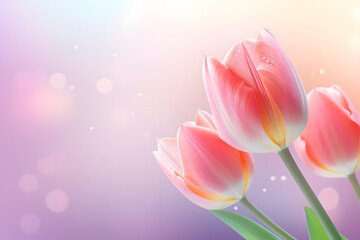  Closeup of blooming tulip flower in spring on pastel bokeh 3d rendring. generative ai.
