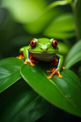 Fototapeta premium Red-eyed tree frog (Agalychnis callidryas) on green leaf.