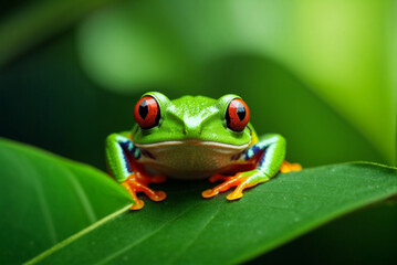 Fototapeta premium Red-eyed tree frog (Agalychnis callidryas) on green leaf.