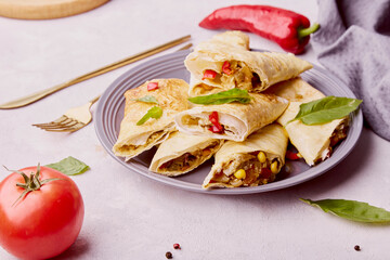 Vegetarian Southwest Egg Rolls combination of corn, black beans, red bell peppers, jalapenos with...