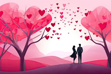 Banner design for Valentine Day with couple on paper landscape