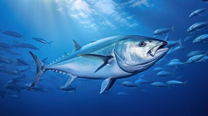 Naklejka premium School of Amberjack Swimming in Azure Waters