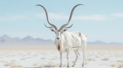 Sleek White Addax Antelope in the Sahara Desert